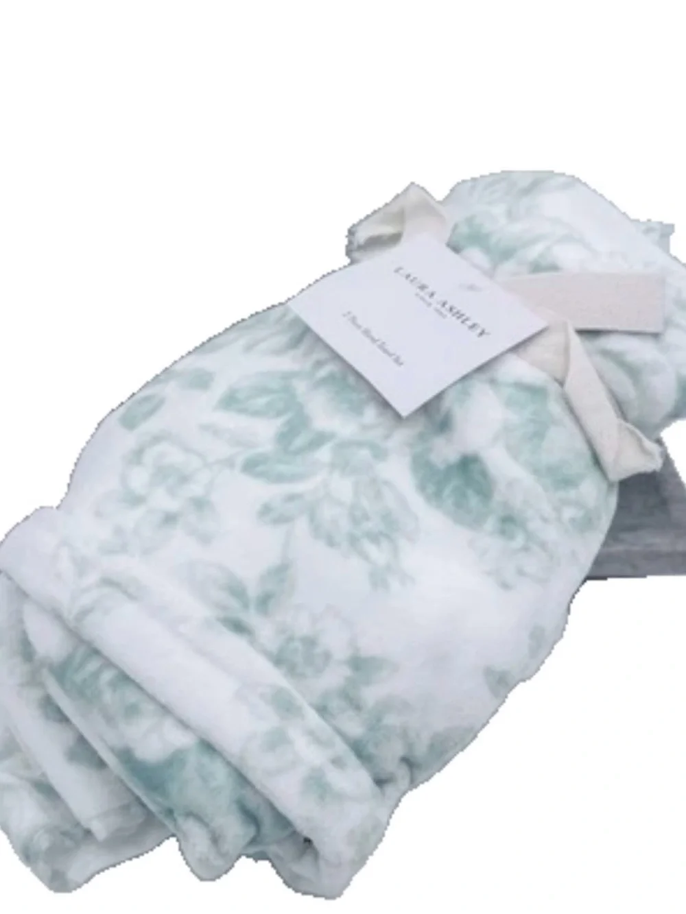 2 Laura Ashley Pale Green & White Floral Toile Velour Cotton HAND Towels NWT